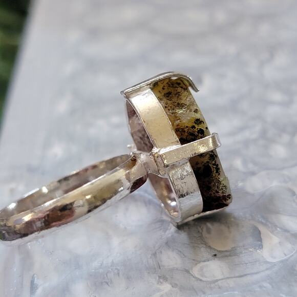 Yellow and Pink Agate Slice Statement Rings, 0.57 Inch Ring, Size 8 - Picture 6 of 10